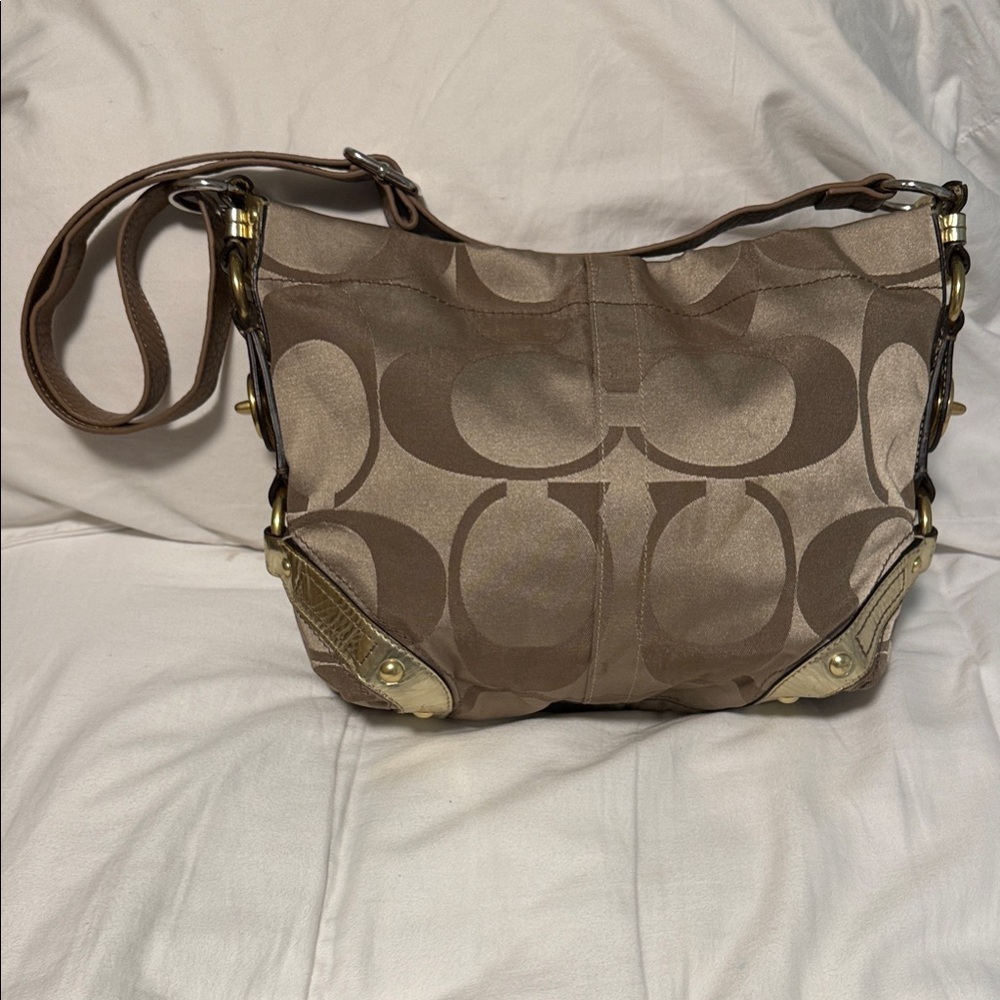 Coach Monogram 2008 Brown and Gold Bag shoulder bag! Gorgeous Accents. 💕 - Picture 2 of 14